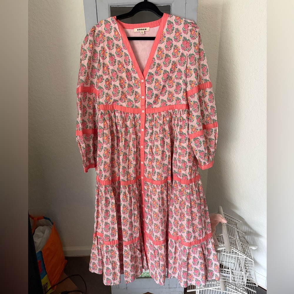 Boden Pale Pink Dress with Coral Trim - Picture 3 of 3